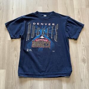 Vintage 90's Logo 7 Denver Nuggets Basketball Navy Blue Tee Shirt Sz Medium NBA